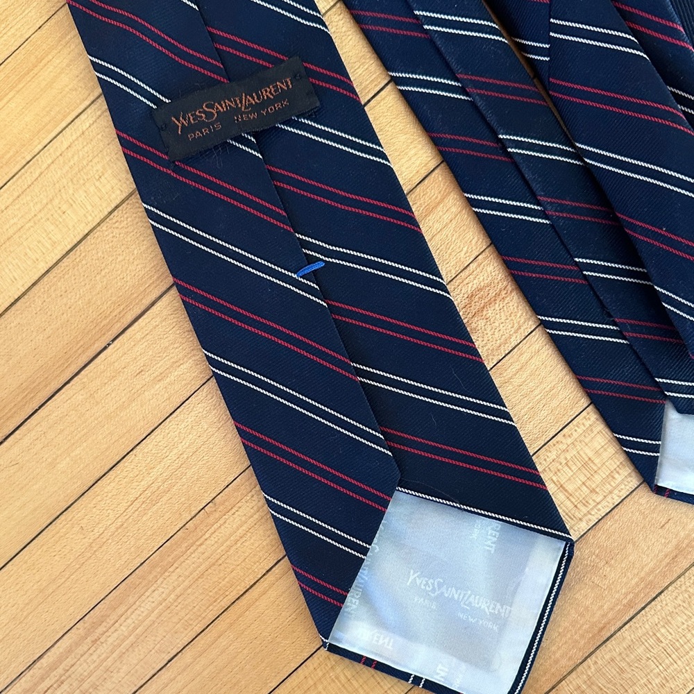 Vintage Couture Navy and Red Striped Ties - Picture 3 of 5